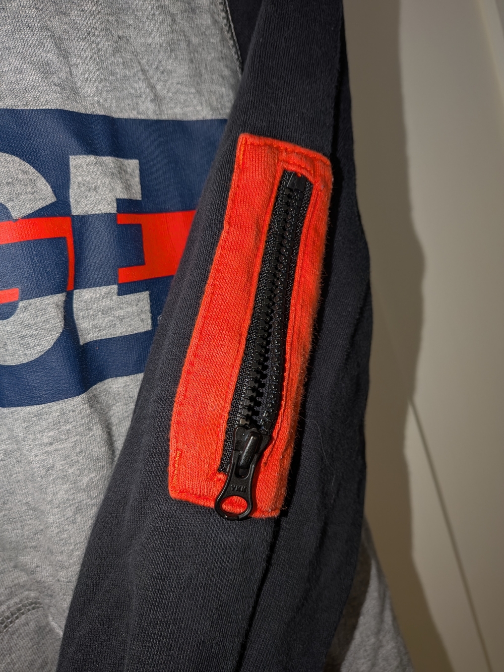 Nike Gray Pullover Hoodie with Black Sleeves and Orange Accents - Picture 4 of 6